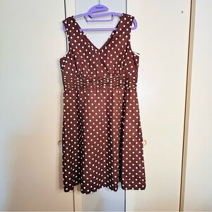 Boden Preppy Brown & White Polka Dot Dress